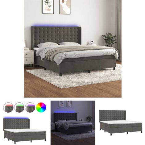 Boxspringbett mit Matratze & LED Bett für Erwachsene Schlafzimmerbett Dunkelgrau 160x200 cm Samt NGIVN8582946 BonneVie