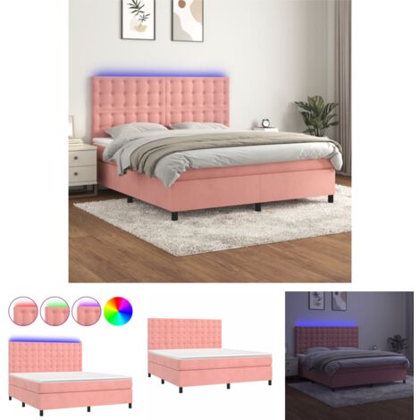 Boxspringbett mit Matratze & LED Bett für Erwachsene Schlafzimmerbett Rosa 160x200 cm Samt NGIVN6509871 BonneVie