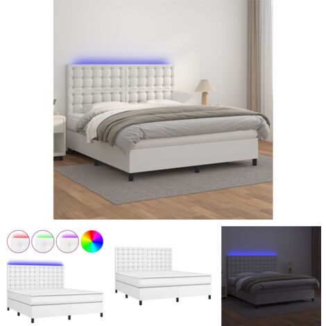 Boxspringbett mit Matratze & LED Bett für Erwachsene Schlafzimmerbett Weiß 160x200 cm Kunstleder NGIVN3416076 BonneVie
