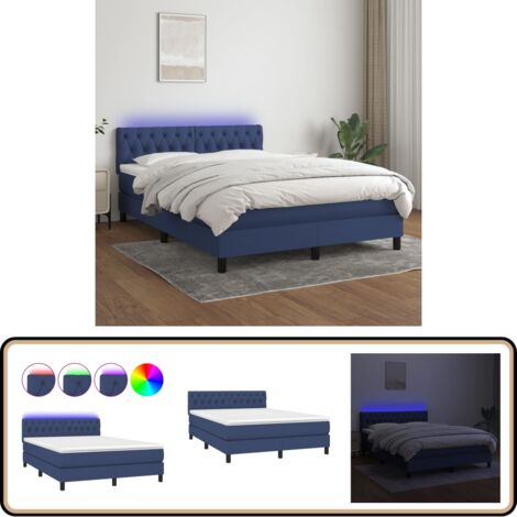Boxspringbett mit Matratze & LED Blau 140x200 cm Stoff - Boxspringbett - Betten - Schlafräume - Blau - Lederette