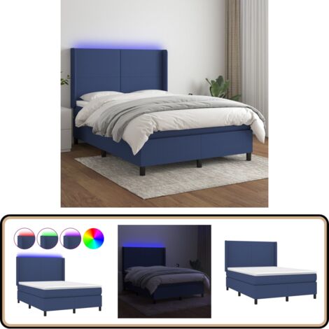 Boxspringbett mit Matratze & LED Blau 140x200 cm Stoff - Boxspringbett - Doppelbett - Schlafsofa - Bettauflage - Lattenrost
