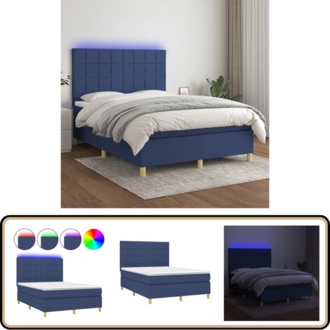 Boxspringbett mit Matratze & LED Blau 140x200 cm Stoff - Boxspringbett - Doppelbett - Schlafsofa - Bettauflage - Lattenrost