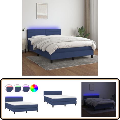 Boxspringbett mit Matratze & LED Blau 140x200 cm Stoff - Boxspringbett - Doppelbett - Schlafsofa - Bettenrahmen - Lattenrost