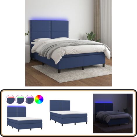 Boxspringbett mit Matratze & LED Blau 140x200 cm Stoff - Boxspringbett - Doppelbett - Schlafsofa - Lattenrost - Bettauflage