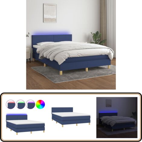 Boxspringbett mit Matratze & LED Blau 140x200 cm Stoff - Boxspringbett - Doppelbett - Schlafsofa - Lattenrost - Bettrahmen