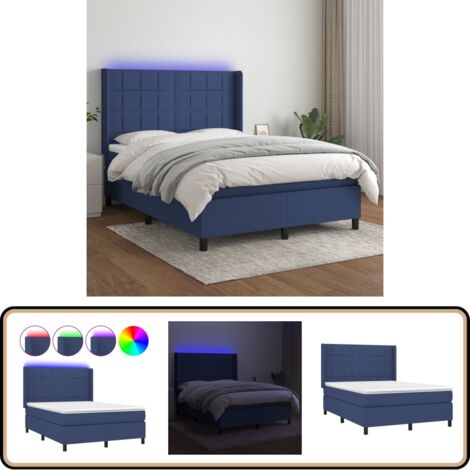 Boxspringbett mit Matratze & LED Blau 140x200 cm Stoff - Boxspringbett - Doppelbett - Schlafsofa - Lattenrost - Bettrahmen