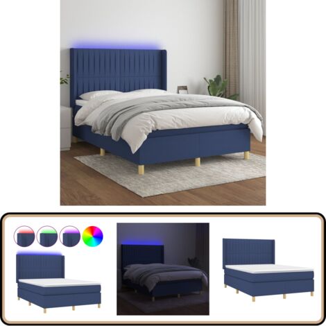 Boxspringbett mit Matratze & LED Blau 140x200 cm Stoff - Boxspringbett - Doppelbett - Schlafsofa - Lattenrost - Bettrahmen