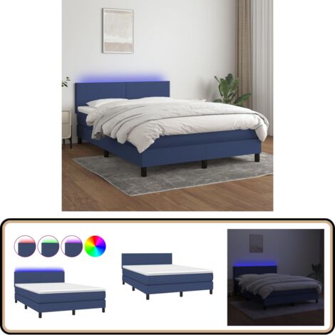 Boxspringbett mit Matratze & LED Blau 140x200 cm Stoff - Boxspringbett - Doppelbett - Schlafsystem - Bettrahmen - Lattenrost