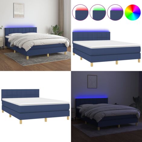 Boxspringbett mit Matratze & LED Blau 140x200 cm Stoff - Boxspringbett - Doppelbett - Schlafsystem - Lattenrost - Bettauflage - Home & Living
