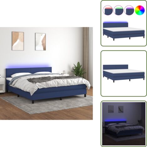 Boxspringbett mit Matratze & LED Blau 160x200 cm Stoff - Boxspringbett - Betten - Schlafräume - LED Beleuchtung - Massivholzmöbel