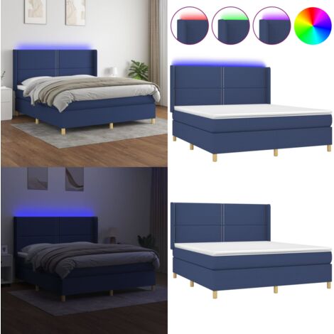 Boxspringbett mit Matratze & LED Blau 180x200 cm Stoff - Boxspringbett - Betten - Schlafräume - Blau - LED Beleuchtung - Home & Living