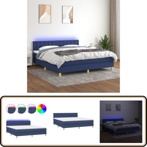 Boxspringbett mit Matratze & LED Blau 180x200 cm Stoff - Boxspringbett - Doppelbett - Schlafraumgestaltung - Bettenausstattung - Blau