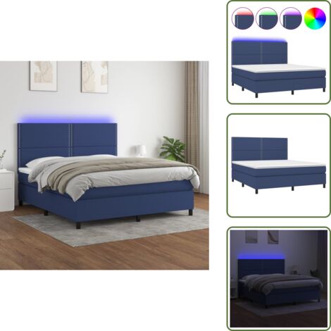 Boxspringbett mit Matratze & LED Blau 180x200 cm Stoff - Boxspringbett - Doppelbett - Schlafraumgestaltung - Bettenausstattung - Lattenrost
