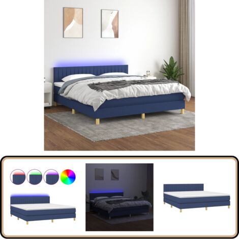 Boxspringbett mit Matratze & LED Blau 180x200 cm Stoff - Boxspringbett - Doppelbett - Schlafraumgestaltung - Bettsystem - Lattenrost