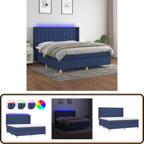 Boxspringbett mit Matratze & LED Blau 180x200 cm Stoff - Boxspringbett - Doppelbett - Schlafsofa - Bettauflage - Lattenrost