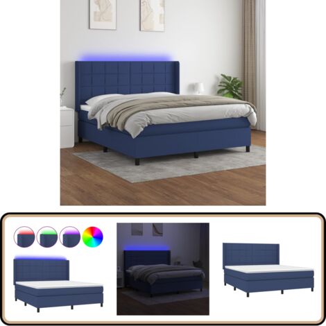 Boxspringbett mit Matratze & LED Blau 180x200 cm Stoff - Boxspringbett - Doppelbett - Schlafsofa - Bettenrahmen - Lattenrost