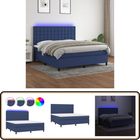 Boxspringbett mit Matratze & LED Blau 180x200 cm Stoff - Boxspringbett - Doppelbett - Schlafsofa - Bettenrahmen - Lattenrost