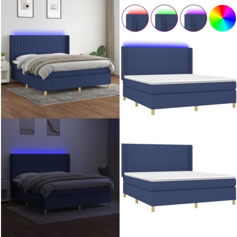 Boxspringbett mit Matratze & LED Blau 180x200 cm Stoff - Boxspringbett - Doppelbett - Schlafsofa - Bettenrahmen - Lattenrost - Home & Living
