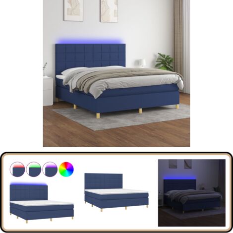 Boxspringbett mit Matratze & LED Blau 180x200 cm Stoff - Boxspringbett - Doppelbett - Schlafsofa - Lattenrost - Bettauflage