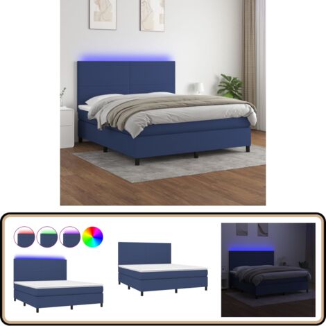 Boxspringbett mit Matratze & LED Blau 180x200 cm Stoff - Boxspringbett - Doppelbett - Schlafsystem - Bettenrahmen - Lattenrost
