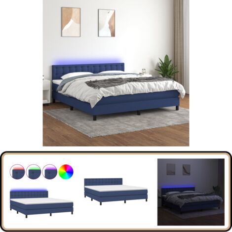 Boxspringbett mit Matratze & LED Blau 180x200 cm Stoff - Boxspringbett - Doppelbett - Schlafsystem - Bettenrahmen - Lattenrost