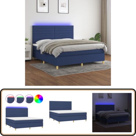 Boxspringbett mit Matratze & LED Blau 180x200 cm Stoff - Boxspringbett - Doppelbett - Schlafsystem - Lattenrost - Bettauflage