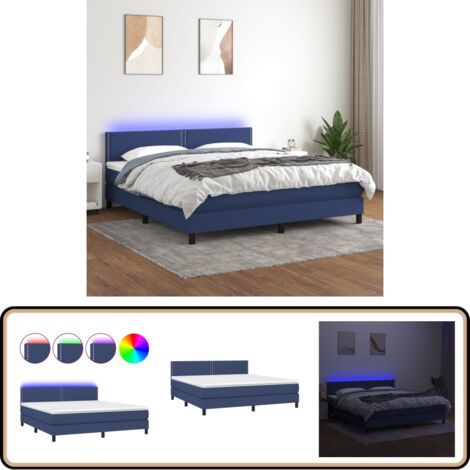 Boxspringbett mit Matratze & LED Blau 180x200 cm Stoff - Boxspringbett - Doppelbett - Schlafsystem - Lattenrost - Bettauflage