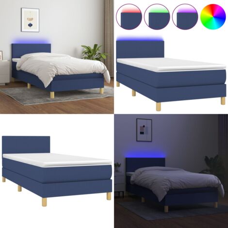 Boxspringbett mit Matratze & LED Blau 90x190 cm Stoff - Boxspringbett - Schlafsystem - Doppelbett - Einzelbett - Blau - Home & Living