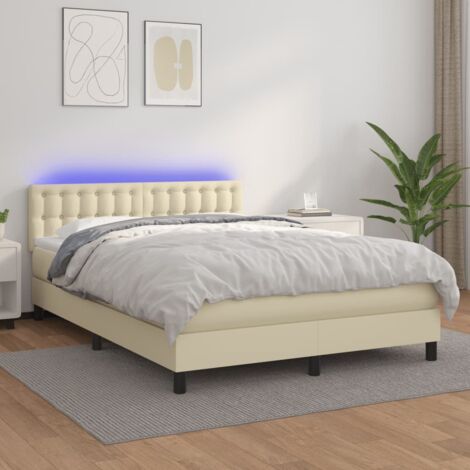 Boxspringbett mit Matratze & LED Creme 140x200 cm Kunstleder vidaXL