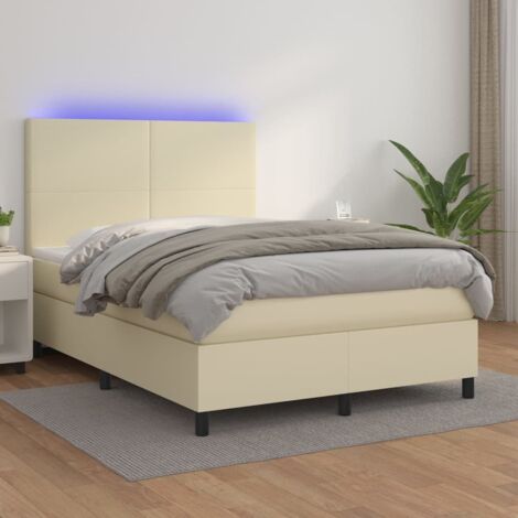 Boxspringbett mit Matratze & LED Creme 140x200 cm Kunstleder vidaXL