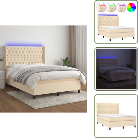 Boxspringbett mit Matratze & LED Creme 140x200 cm Stoff - Boxspringbett - Betten - Schlafräume - Cremefarbenes Bett - Lattenrost