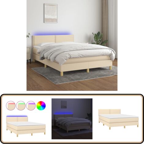 Boxspringbett mit Matratze & LED Creme 140x200 cm Stoff - Boxspringbett - Betten - Schlafräume - Cremefarbenes Bett - Lattenrost