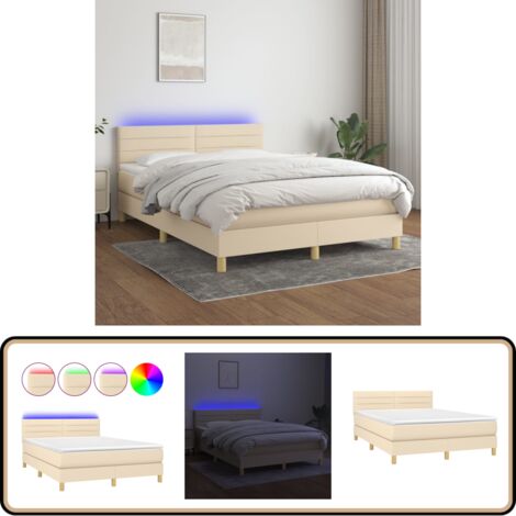 Boxspringbett mit Matratze & LED Creme 140x200 cm Stoff - Boxspringbett - Betten - Schlafräume - Cremefarbenes Bett - Lattenrost