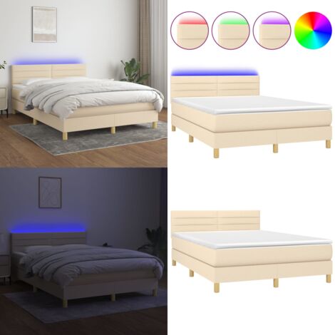 Boxspringbett mit Matratze & LED Creme 140x200 cm Stoff - Boxspringbett - Betten - Schlafräume - Cremefarbenes Bett - Lattenrost - Home & Living