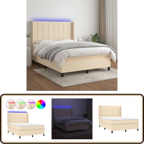 Boxspringbett mit Matratze & LED Creme 140x200 cm Stoff - Boxspringbett - Betten - Schlafräume - Cremefarbenes Bett - Led Beleuchtung