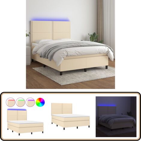 Boxspringbett mit Matratze & LED Creme 140x200 cm Stoff - Boxspringbett - Betten - Schlafräume - Cremefarbenes Bett - LED Beleuchtung
