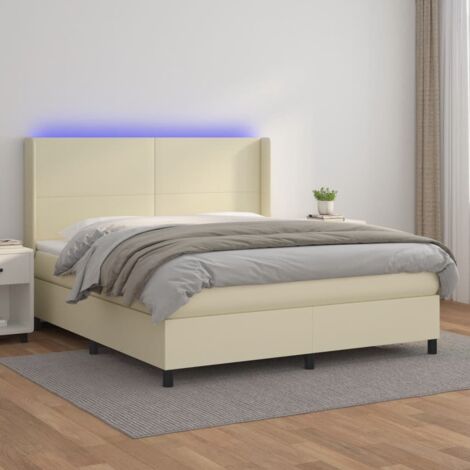 Boxspringbett mit Matratze & LED Creme 180x200 cm Kunstleder vidaXL