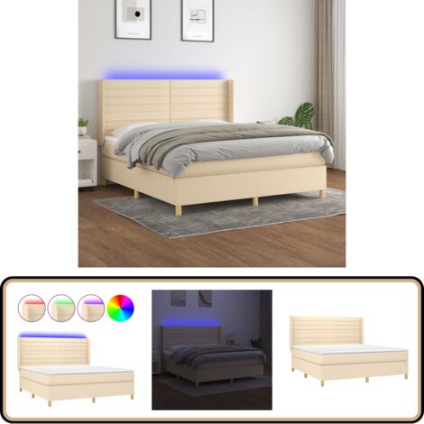 Boxspringbett mit Matratze & LED Creme 180x200 cm Stoff - Boxspringbett - Betten - Schlafräume - Cremefarbenes Bett - Doppelbett