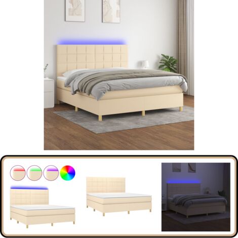 Boxspringbett mit Matratze & LED Creme 180x200 cm Stoff - Boxspringbett - Betten - Schlafräume - Cremefarbenes Bett - Lattenrost