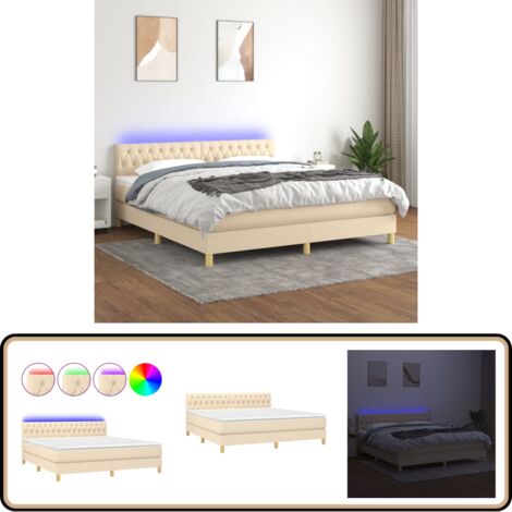 Boxspringbett mit Matratze & LED Creme 180x200 cm Stoff - Boxspringbett - Betten - Schlafräume - Cremefarbenes Bett - Lattenrost