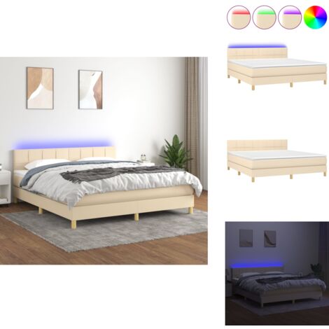 Boxspringbett mit Matratze & LED Creme 180x200 cm Stoff - Boxspringbett - Betten - Schlafräume - Cremefarbenes Bett - Lattenrost