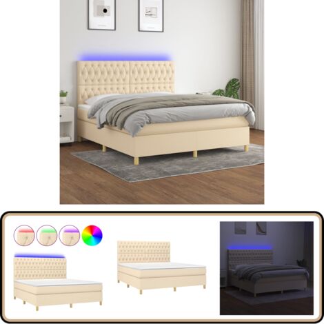 Boxspringbett mit Matratze & LED Creme 180x200 cm Stoff - Boxspringbett - Doppelbett - Bettenrahmen - Lattenrost - Matratze