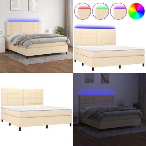 Boxspringbett mit Matratze & LED Creme 180x200 cm Stoff - Boxspringbett - Doppelbett - Bettenrahmen - Lattenrost - Matratze - Home & Living
