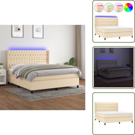 Boxspringbett mit Matratze & LED Creme 180x200 cm Stoff - Boxspringbett - Doppelbett - Bettenrahmen - Lattenrost - Schlafsystem