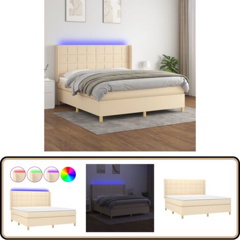 Boxspringbett mit Matratze & LED Creme 180x200 cm Stoff - Boxspringbett - Doppelbett - Cremefarbenes Bett - Bettenrahmen - Lattenrost