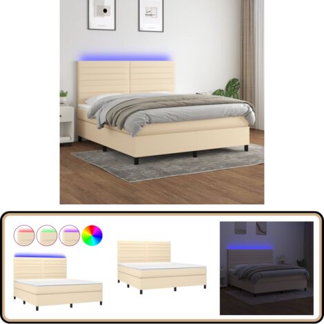 Boxspringbett mit Matratze & LED Creme 180x200 cm Stoff - Boxspringbett - Doppelbett - Schlafsystem - Lattenrost - Bettauflage