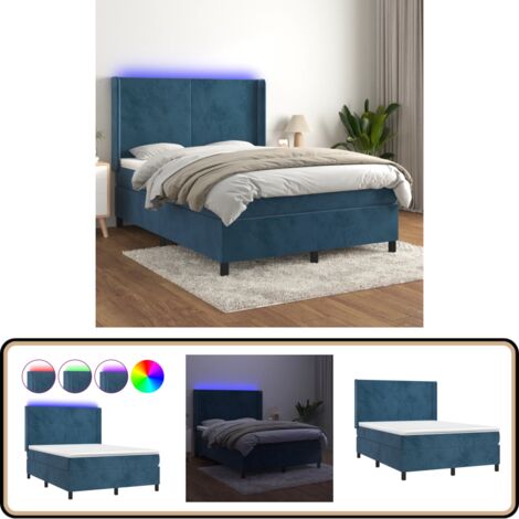 Boxspringbett mit Matratze & LED Dunkelblau 140x200 cm Samt - Boxspringbett - Doppelbett - Samtbett - Luxusbett - Bettenrahmen