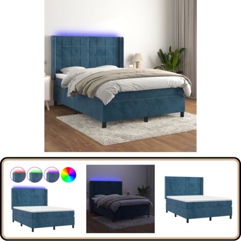 Boxspringbett mit Matratze & LED Dunkelblau 140x200 cm Samt - Boxspringbett - Doppelbett - Samtbett - Luxusbett - Bettenrahmen