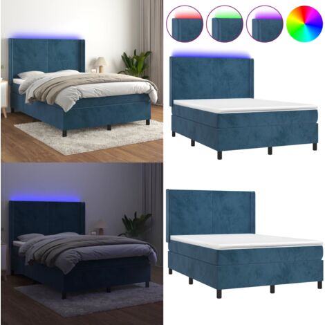 Boxspringbett mit Matratze & LED Dunkelblau 140x200 cm Samt - Boxspringbett - Doppelbett - Samtbett - Luxusbett - Bettenrahmen - Home & Living