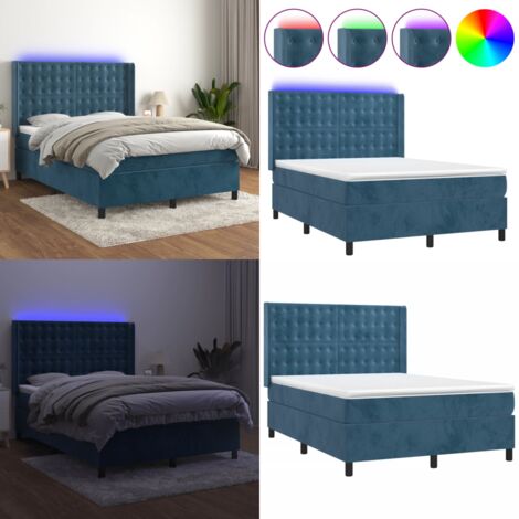 Boxspringbett mit Matratze & LED Dunkelblau 140x200 cm Samt - Boxspringbett - Doppelbett - Samtbett - Luxusbett - Schlafsofa - Home & Living